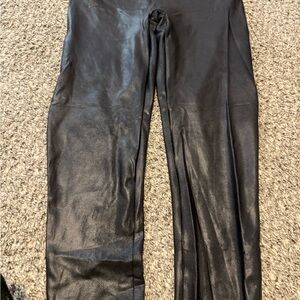 SPANX Black Faux Leather-Look Leggings with Red Brand Tag